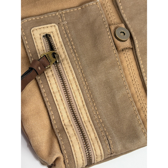 FOSSIL Crossbody Organizer Beige Canvas Handbag Shoulder Boho Hippie Vintage Bag - Picture 8 of 14